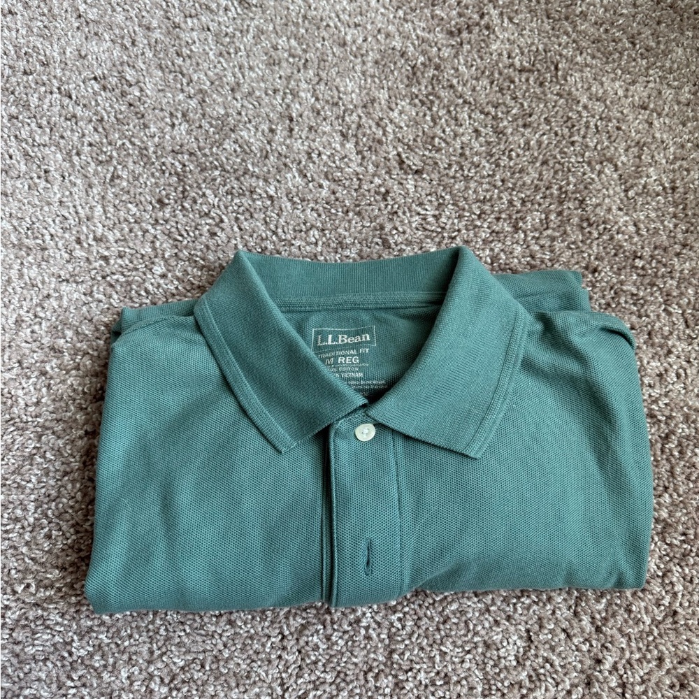L.L. Bean Men's Deep Green Long Sleeve Polo Shirt